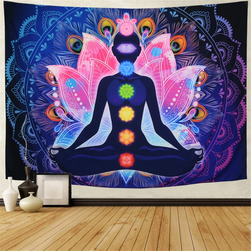 Sete Chakras Yoga Meditação Pendurada na Parede - Mandala Colorida Indiana Hippie Ch... - Imagem 1 de 4