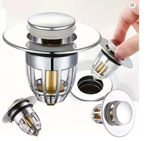 1 Stück Universal Rücklauf Ablassstopfen Filter Becken Pop-Up Chrom Spülbecken Filter mit Hai - Bild 1 von 1