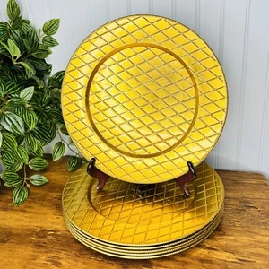 6 RARE Royal Gallery Gold Diamond Quilt Charger Plates 13” Lacquer Federated Dep - Picture 1 of 7
