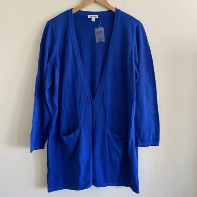 Joan Rivers Tunic Cardigan Open Sweater Blue 1X Comfort Stretch Pockets Long New - Image 1 of 4