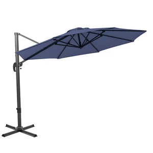 10' Navy Blue Polyester Round Tilt Cantilever Patio Umbrella With Stand - Picture 1 of 7