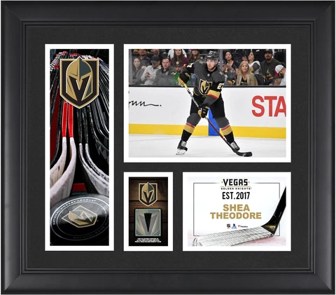 Shea Theodore Vegas Golden Knights Frmd 15x17 Player Collage & Piece of GU Puck Cover
