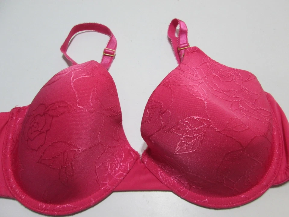 Sujetador sin marca talla 36D rosa oscuro con aros ligeramente forrado ajustable floral Foto 1 de 4