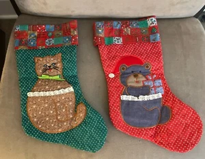 Medias de Navidad acolchadas vintage de oso de peluche y gato Avon 16" - Imagen 1 de 4