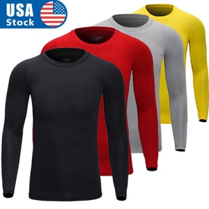 Men's Athletic Long Sleeve Compression Shirts Dry Fit Sports Gym Shirts Workout - Picture 1 of 30