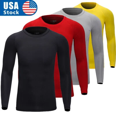 Men's Athletic Long Sleeve Compression Shirts Dry Fit Sports Gym Shirts Workout - Image 1 of 4