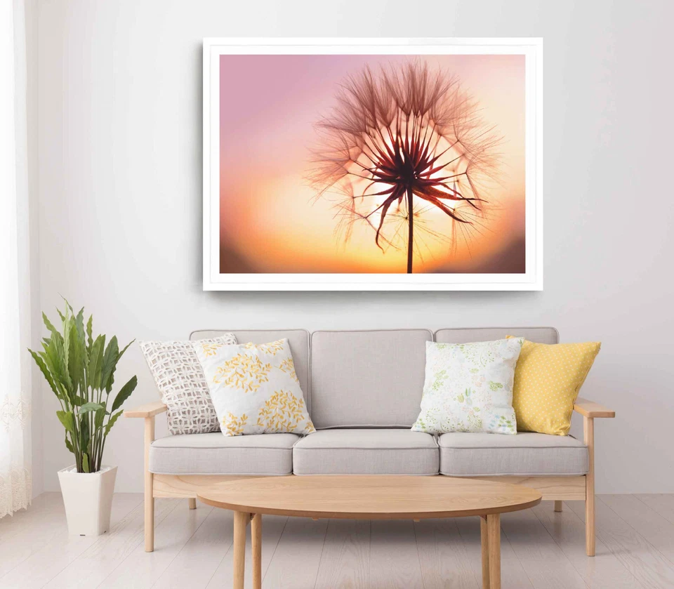 Dandelion Seed Print, Flowers Wall Art, Sunset Sky Framed Flower Wall Art,Floral - Image 1 of 1