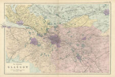 GLASGOW & ENVIRONS Lanark Renfrew Dumbarton Stirling antique map. GW BACON 1898