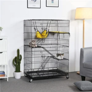 48" Folding Metal Pet Cat Kennel Cage Crate Playpen w/ Free Hammock Bed Black - Picture 1 of 10