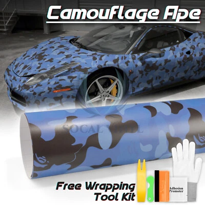 Camuflaje Mono Camuflaje Azul Oscuro Negro Coche Auto Vinilo Envoltura Adhesivo Calcomanía Hoja Película Foto 1 de 4