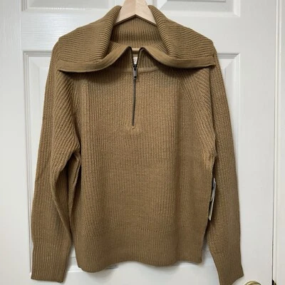 RD стиль верблюда пуловер вязаный свитер 1/4 молнии высоты шеи длинным рукавом женщин большой - Изображение 1 из 4