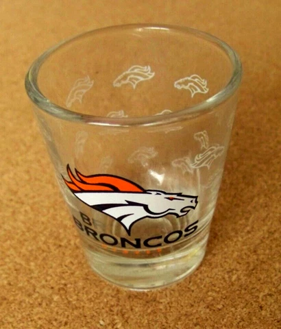 Denver Broncos full color horsehead logo clear shot glass NFL shotglass c42689 Cover