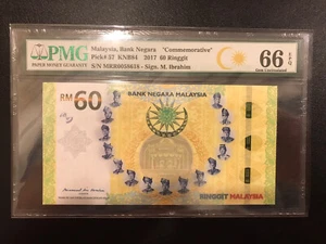 MRR 0058618 发发 无4无7 RM 60 MRR 60 MALAYSIA 2017 RM60 COMMEMORATIVE PMG 66 - Picture 1 of 2