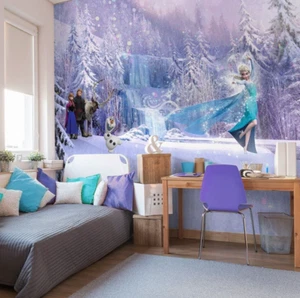 Papel pintado dormitorio congelado Disney mural Elsa Anna Olaf azul | Sin adhesivo - Imagen 1 de 5