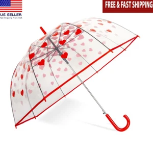 52 Inch Auto Open Bubble Umbrella Clear Waterproof Red Hearts Windproof New - Picture 1 of 6
