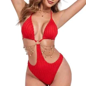 2025 Cut Out Halter Monokini Swimsuit One Piece Printed Swimwear Sexy Beachwear - Picture 1 of 14