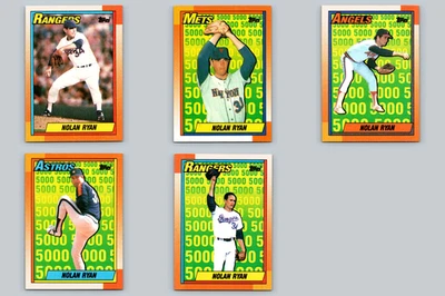 1990 Topps Nolan Ryan 5000K Set - Lote de 5 tarjetas insertadas | MLB Baseball Legend Salón de la fama Foto 1 de 4