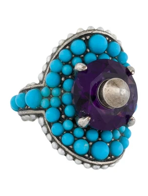 Anillo de cóctel Gucci Spike tono plata imitación perla turquesa resina cristal púrpura Foto 1 de 4