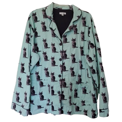 PJ Salvage Feminino Gatos Nerd Bolsos Pijama Gato Top Camisa Botão Tamanho XL Estado Perfeito Verde - Imagem 1 de 4