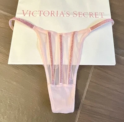 NUEVO Victoria’s Secret Estrás Brillo Correa Malla Tanga Panty Rosa Talla XS Foto 1 de 4