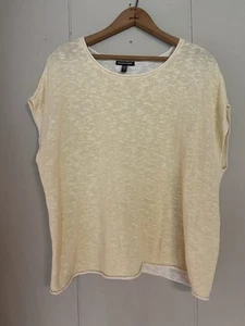 Eileen Fisher Organic Linen Cotton Slub Butter Yellow Relaxed Boxy Open Knit M - Picture 1 of 5
