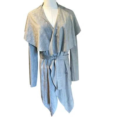 C. Luce Faux Suede Jacket Coat LG Gray Slouchy Shawl Collar Drapery Uneven Hem  - Image 1 of 4