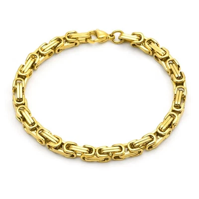 316L Stainless Steel Link Bracelet Men Gold Tone Chain Adjustable Wrist Jewelry - Image 1 of 4