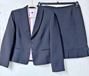 Tahari Black Suit Womens Skirt Set Pin Striped Ruffled Skirt Size 14P - Picture 1 of 11