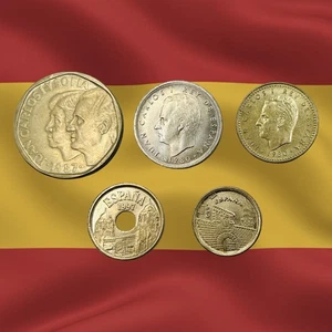 Lot of 5 Mixed Spain Pesetas Coins - Juan Carlos - Combined Ship - Picture 1 of 2