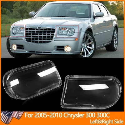 Pair Headlight Lens Cover Replacement For 2005-2010 Chrysler 300 300C Left+Right - Imagem 1 de 4