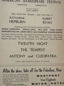 KATHARINE HEPBURN playbill ANTONY AND CLEOPATRA DUODÉCIMA NOCHE Shakespeare RYAN - Imagen 1 de 10
