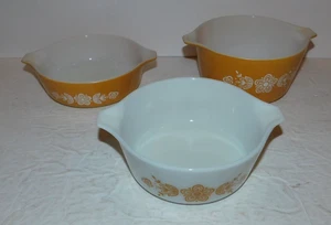 3er SET VINTAGE RETRO PYREX RÜHRSCHÜSSELN 471 472 473 BUTTERFLY GOLD - Bild 1 von 8