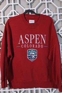 Abercrombie Sweatshirt Mens M Red Aspen Colorado Alpine Ski Embroidered Soft AF - Picture 1 of 14