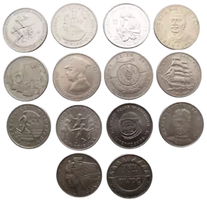 POLONIA JUEGO DE 14 MONEDAS CONMEMORATIVAS 20 50 100 500 ZL - SOLDADOS DEPORTE BARCO FAO - Imagen 1 de 2