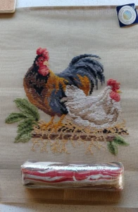 Vintage Madiera Tapestry Needlepoint - Rooster & Hen - Unused - canvas and wool - Picture 1 of 5