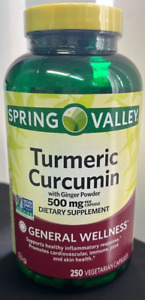 Spring Valley, Turmeric Curcumin Ginger Powder 500mg, 250 Capsules Exp 03/2026
