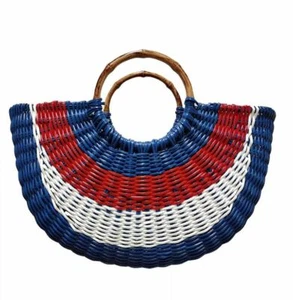 INC International Concepts fan bamboo handles tote beach bag - Red, White & Blue - Picture 1 of 10