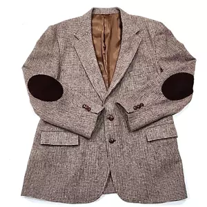 Blazer De Colección Levi Strauss Pata de Gallo Tweed 46R Marrón Cuero Codo Parches EE. UU. - Imagen 1 de 18