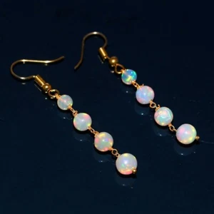 925 Sterlingsilber vergoldet echter äthiopischer Opal Perlen Ohrhänger Geschenk - Bild 1 von 12