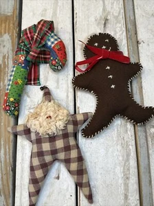 Vintage Christmas Ornament Lot Patchwork Candy Cane, Gingerbread Man, Star Santa - Picture 1 of 14