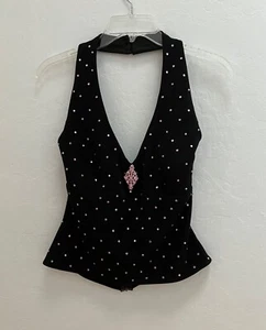 CACHE Black Halter Top with Pink Rhinestone Detail, Size 10, NWT - Picture 1 of 11