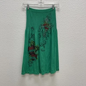 Dynamic USA Dress Women XS S M OS Green Strapless Smocked Trust Love Embellished - Picture 1 of 8