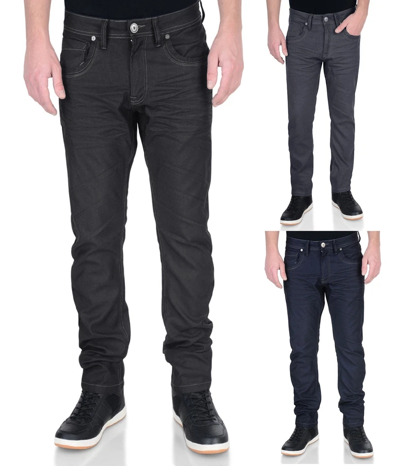 Pantalones de mezclilla Crosshatch para hombre nuevos calce ajustado elásticos de moda Menzo negros azules grises Foto 1 de 1