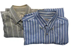 LL Bean Button-Down Short Sleeve Dress Shirt Lot (2) Green & Blue Stripe Sz Med. - Picture 1 of 11