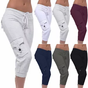 Damen Jogginghose Sweatpants Cargo Cropped Hose Trousers Bottoms Sport Kordelzug - Bild 1 von 14