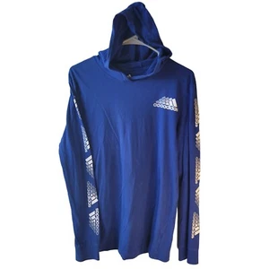 Adidas Boy's Long Sleeve Hooded T-shirt Blue White LOGO Size XL 18/20 - Picture 1 of 12