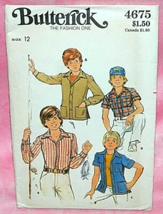 Camisas de Colección Butterick Niños Talla 12 con Botones Frontales Cuello Puntero Patrón 4675 - Imagen 1 de 2