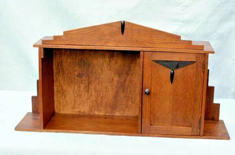 Rare oak wood carved Amsterdam Holland art deco school cabinet standing Cover