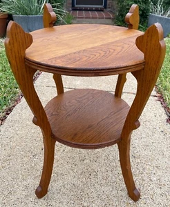 Antique BEAUTIFUL Arts & Crafts/Art Nouveau solid oak accent table / plant stand - Picture 1 of 18