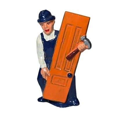 Carpintero vintage Manoil Toy Soldier M151 con puerta Happy Farm Eccles Brothers Foto 1 de 4